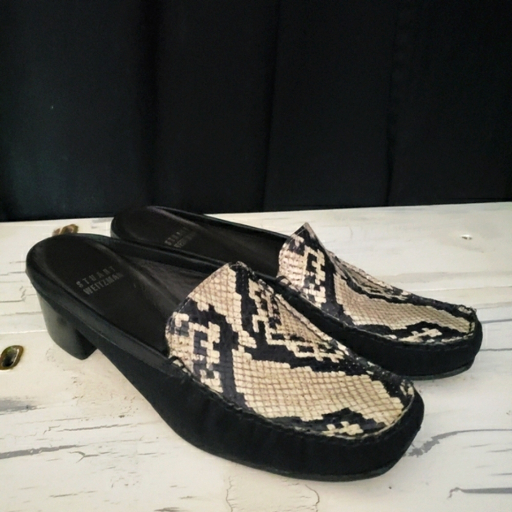Stuart Weitzman Boa Snakeskin Print Mules - Women's size 7